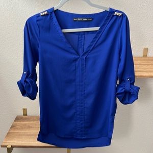 Zara Royal Blue blouse XS with gold shoulder detail